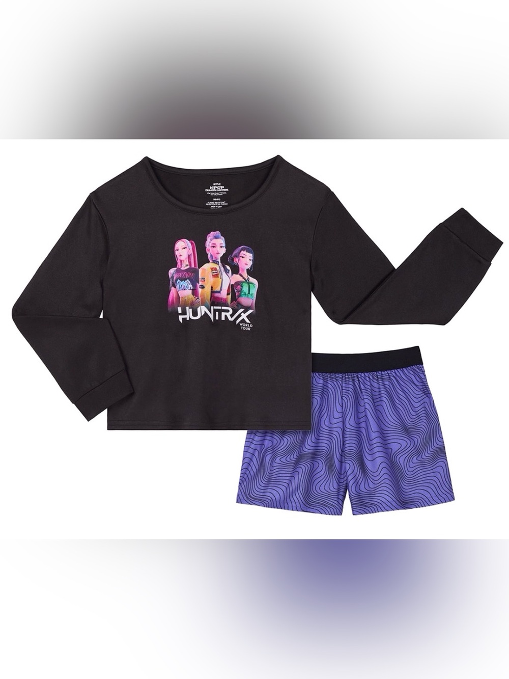 KPop Demon Hunters Girls Long Sleeve Sleep Top and Shorts Pajama Set, 2-Piece